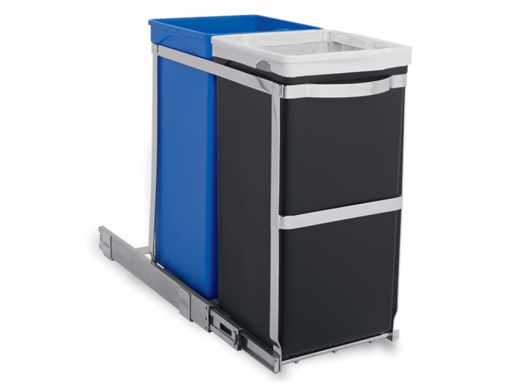 Simplehuman afvalbak Pull-out Recycler chrome zwart blauw